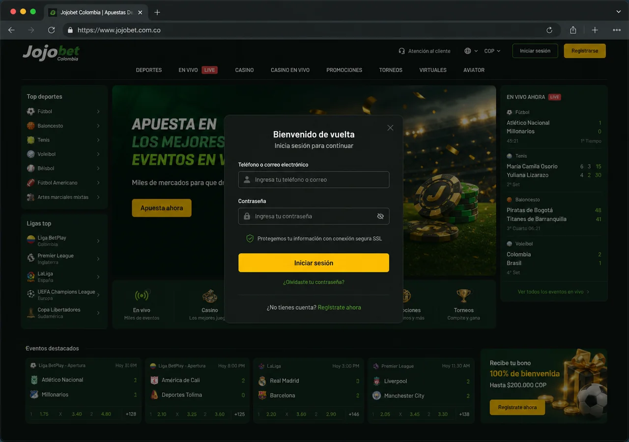 Cómo acceder e iniciar sesión en Jojobet
